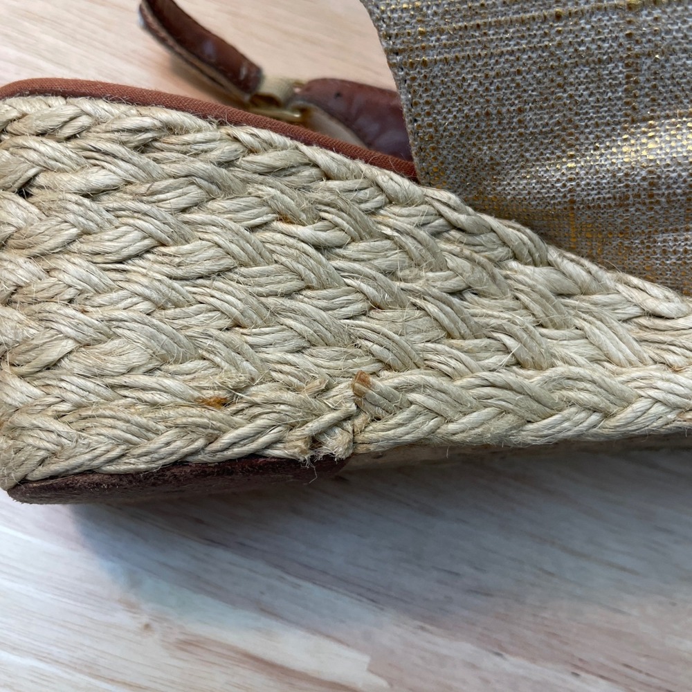 Lauren Ralph Lauren Candice Wedge Sandals Gold Linen Brown Espadrille 8.5B - Picture 10 of 10